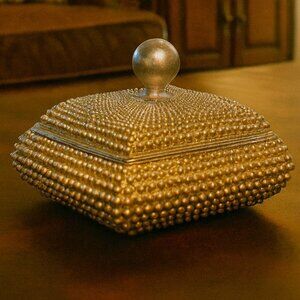 NWT Vintage Coffee Table Champagne Textured Studded Jewelry Trinket Box